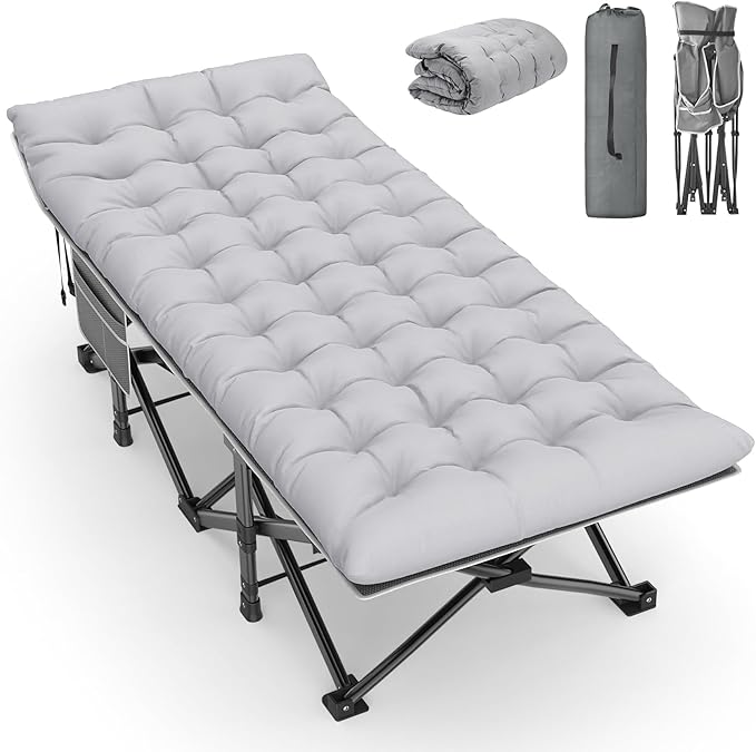 Slendor Oversized XXL Camping Cot, Folding Cot for Adults, 79" L x 32" W x 19" H Sleeping Bed with Mattress, Carry Bag, Camp Cot Bed for Travel, Guest, Support 900lbs
