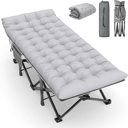 Slendor Oversized XXL Camping Cot, Folding Cot for Adults, 79" L x 32" W x 19" H Sleeping Bed with Mattress, Carry Bag, Camp Cot Bed for Travel, Guest, Support 900lbs