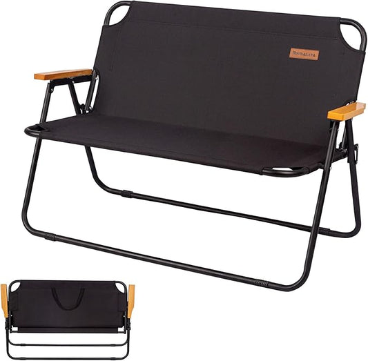 Himalaya Double Camping Chair Sofa Loveseat, Oversized Folding Bench Chair Seating Camp Chairs for Indoor Outdoor Lawn Soccer Sports Patio Beach (1 Pack Double Black)