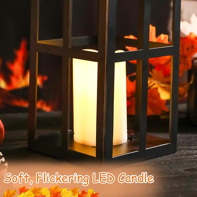 Bdor 2 Pack Fall Lantern Decor with LED Candle – 17.7 Inch Harvest Pumpkin Maple Leaf Hanging Lantern for Autumn Thanksgiving Table Centerpiece Indoor Outdoor Decoration, Battery Operated