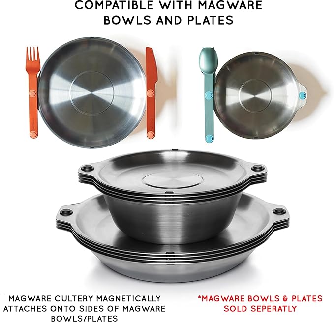 FULL WINDSOR - MAGWARE Magnetic Camping Cutlery Set - Travel Utensils for Camping, Cooking, and Outdoor Dining - Knife, Fork & Spoon - Portable Silverware with Pouch - Black (3 PCS)
