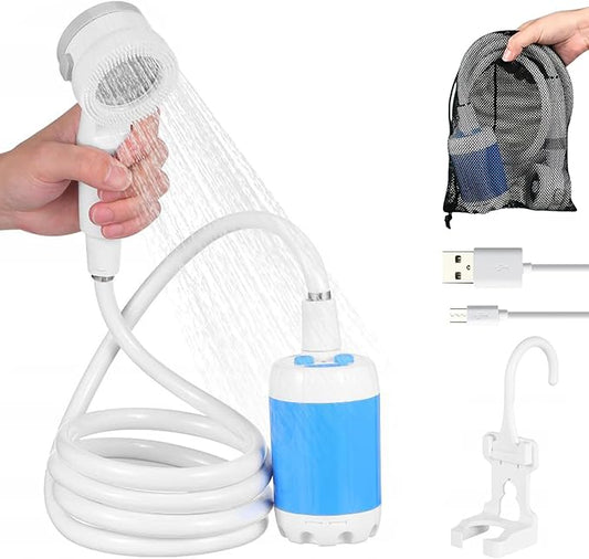 Portable Camping Shower Pump - Electric Outdoor Shower w/ 78 Inch Hose, Rechargeable & Waterproof for Beach, Hiking, RV | Ducha Portatil