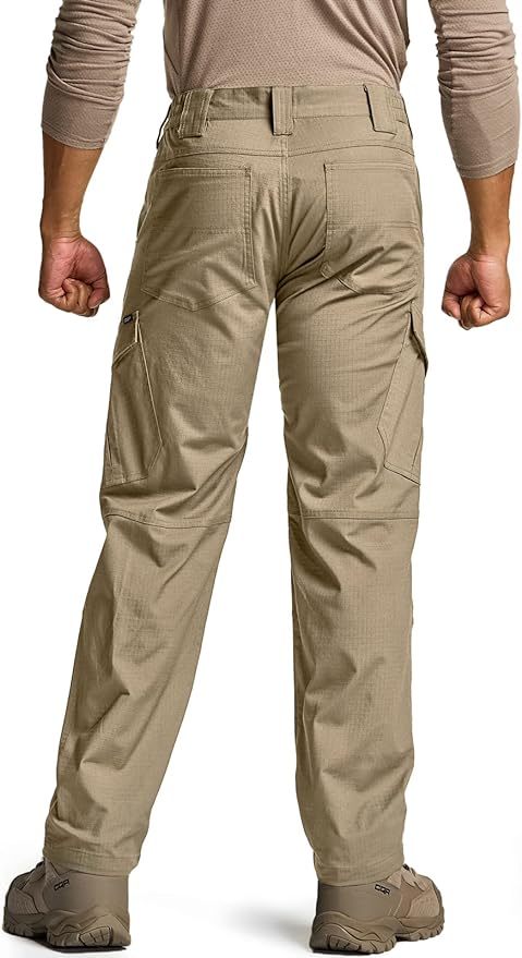 CQR Men's Flex Ripstop Tactical Pants, Water Resistant Stretch Cargo Pants, Lightweight EDC Hiking Work Pants