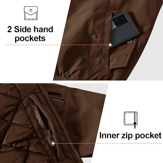 Gopune Men's Windproof Bomber Jacket Warm Water Resistant Windbreaker Winter Outwear Quilted Jackets Coats