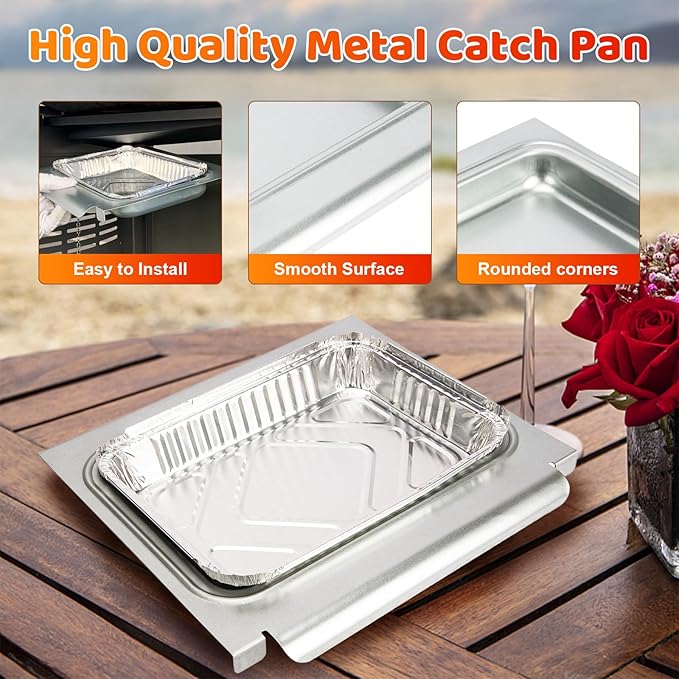 for Weber Grease Tray 69803 for Weber Spirit 2 Burner 210 and 220 Grills Made in 2013 and 2014, Grease Tray for Weber Spirit E-210 220 E-215 S-210 S-220 with 67047 Catch Pan 10PCS Aluminum Foil Liner