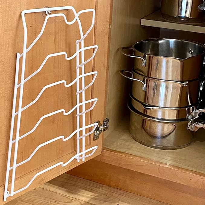 Evelots 6 Pot Lid Organizer for Cabinet or Pantry Wall - Cupboard Door Pots and Pans Organizer - Glass or Metal Pan Covers Cabinet Organizer - Rack Hanger Dividers - Set of 2