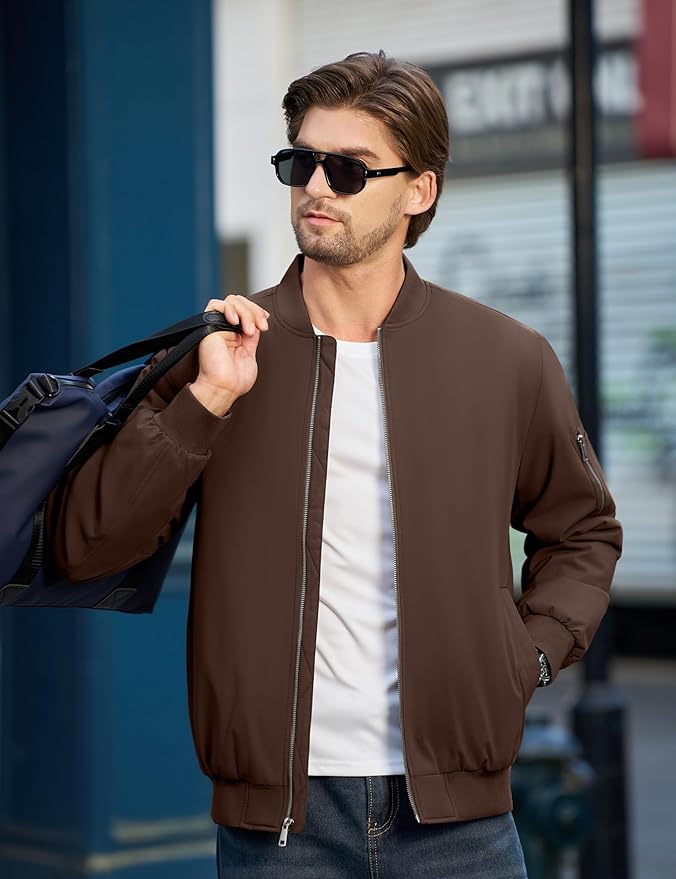Cotrasen Mens Bomber Jacket Fall Winter Warm Windbreaker Casual Full Zip Padded Coats with Pockets