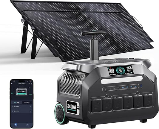 IEE P2400 Solar Powered Generator with 2x200W Solar Panel,2400W AC Outlet(Peak 5000W) 2048WH Lifepo4 Battery,1800W 1.2H Fast Charge Below 30DB 5-8MS EPS Switch Solar Power Station for Home Backup,RV.