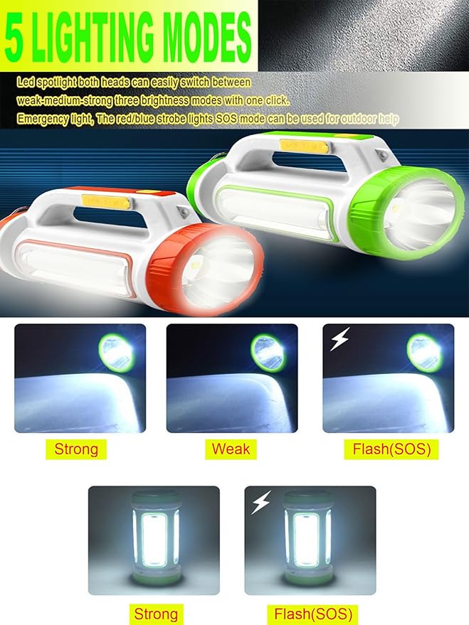 Solar Rechargeable LED Flashlight Lantern, Super Bright 10000LM Handheld LED Spotlight Searchlight, Multifunction Camping Lantern Work Light, 5 Light Modes, Waterproof for Emergency, Home