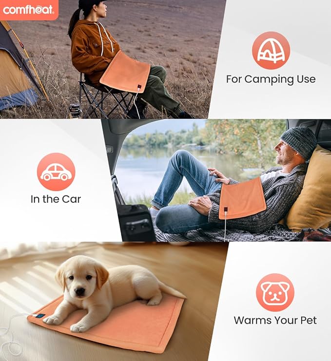 USB Heating Pad, 5V Heated Travel Pads, 3 Heat Settings & Auto Shut Off, Hot Therapy for Pain Relief Abdomen Cramps (16"x 12") (Non-Chargeable) Orange