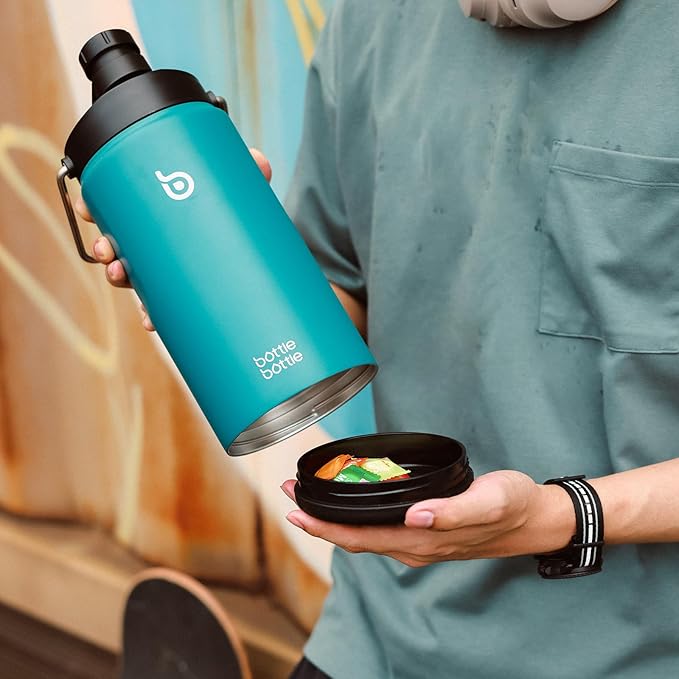 BOTTLE BOTTLE Insulated Water Bottle 64 oz with Straw and Dual-use Lid Half Gallon Water Jug Vacuum Stainless Steel for Workout and Sports Insulated Beer Growler with Handle Lake blue
