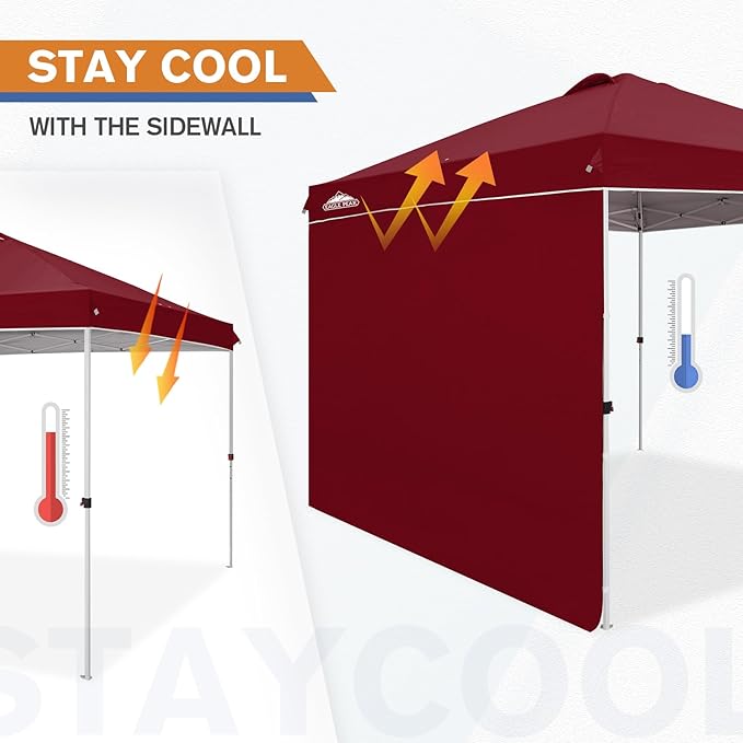 EAGLE PEAK Pop Up Canopy Tent with 1 Sidewall, Easy Setup Event Tent, Outdoor Sun Shade, Wheeled Carry Bag, Stakes and Guy Ropes, Instant Canopy 10x10, Burgundy