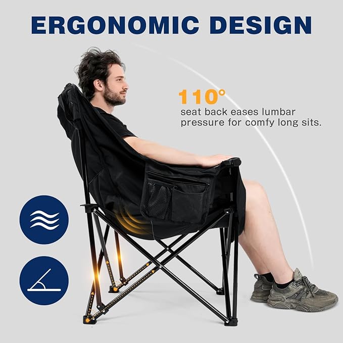 apollo walker Oversized Camping Chair - Heavy Duty 500lbs Camping Chairs for Adults with Cup Holder & Cooler Bag, Folding Lawn Chair for Outdoor, Beach, Concert, Stadium