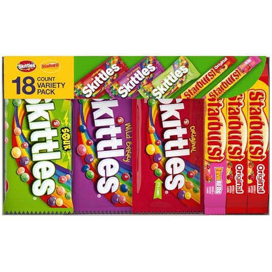 SKITTLES & STARBURST Assorted Candy Variety Pack, Halloween Party Candy Pack, 37.05 oz (18 Count) Bulk Box