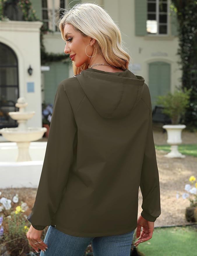 Avoogue Rain Jacket for Women Waterproof Lightweight Windbreaker Jacket with Hood Packable Raincoat with Pockets S-3XL