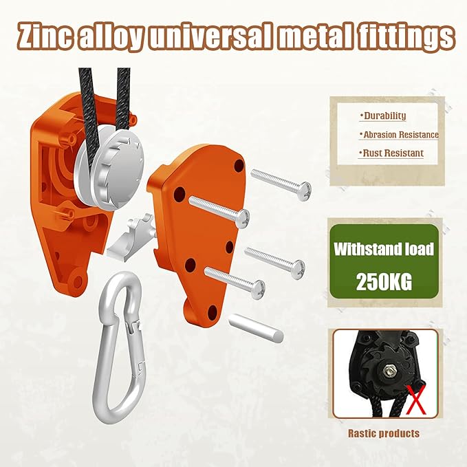 Hikeman Camping Rope with Ratchet Pulley,Quick Setup Outdoor Guy Lines Adjustable Tent Tie Downs Rope Hanger for Canopy,Kayak and Canoe,Grow Light (4PCS,Black)