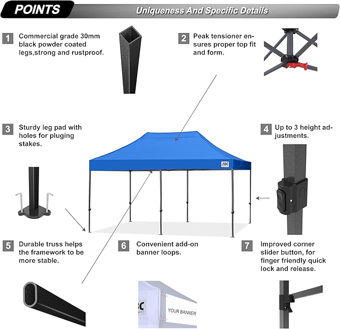 ABCCANOPY Patio Pop Up Canopy Tent 8x16 Commercial-Series (Blue)