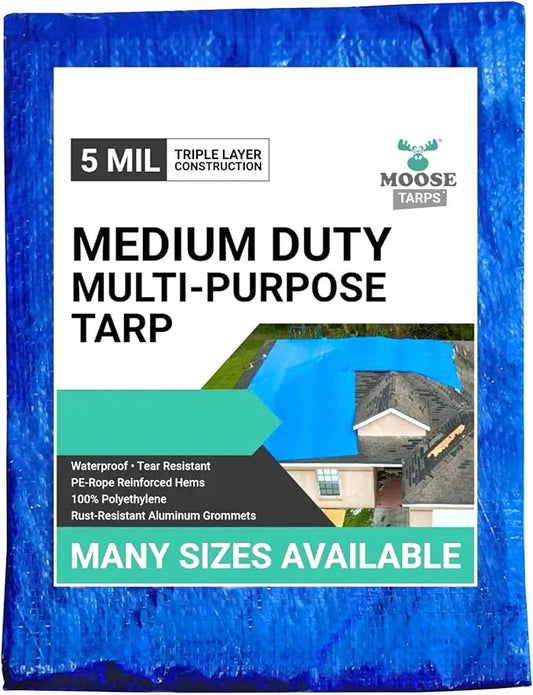 10' x 20' Waterproof Tarp, Medium Duty Reversible Blue/Silver, Multipurpose Indoor and Outdoor Tarps for Tents, Wood Cover, Furniture, Car, Boat, Pool, Tear Resistant, Blue