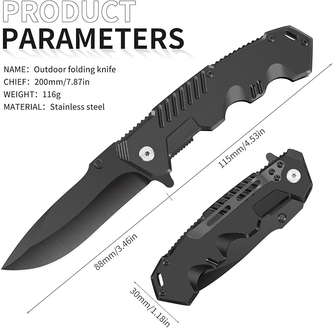 Tactical Folding Knife, 4-Pack, 4.3 Inch, EDC Outdoor Camping, Security Lock, Pocket Clip (4)