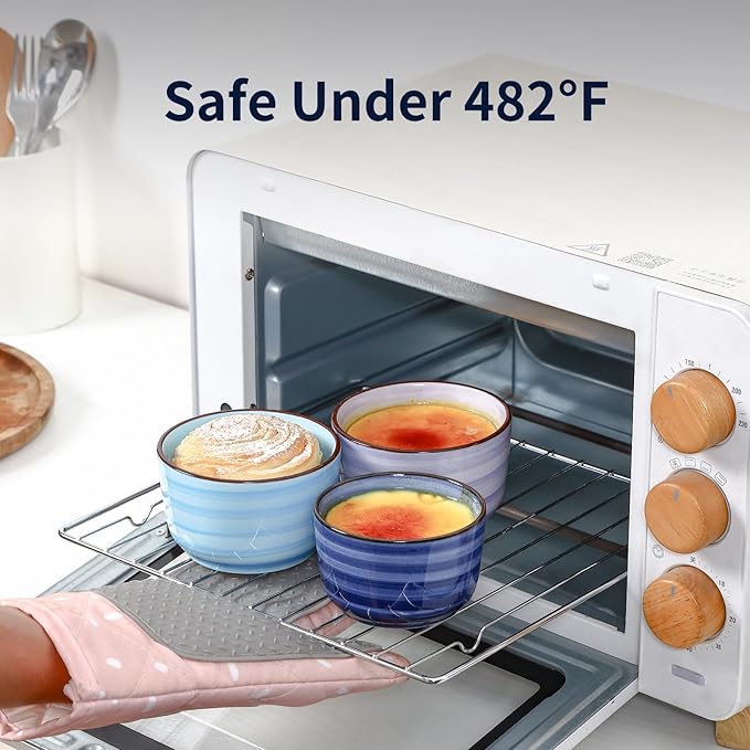 Selamica Ramekins with Lids, 6 oz Ramekins Oven Safe for Creme Brulee, Souffle, Porcelain Custard Cups for Baking, Stackable Ramekin Bowls for Pudding, Dipping, Set of 6, Gradient Blue