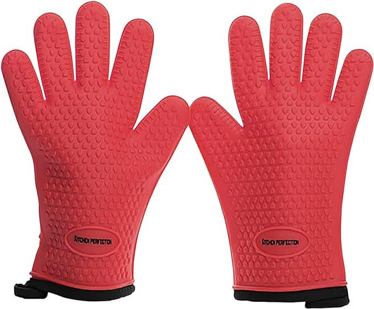 KITCHEN PERFECTION S Silicone Smoker Oven Gloves -Extreme Heat Resistant BBQ Gloves -Handle Hot Food Right on Your Grill Fryer Pit|Waterproof Oven Mitts |Superior Value Set+3 Bonuses