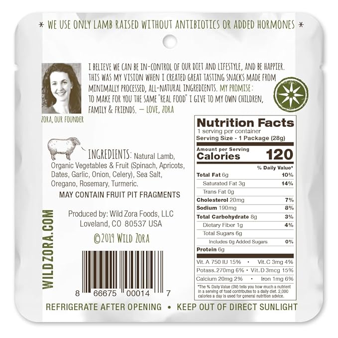 Wild Zora Meat & Veggie Bars, Variety 5-Pack, Natural Pork, Beef, Lamb, & Turkey Jerky Snacks, Healthy Paleo Snacks, AIP Friendly Options, Gluten Free, Soy Free, High Protein, No Added Sweetener