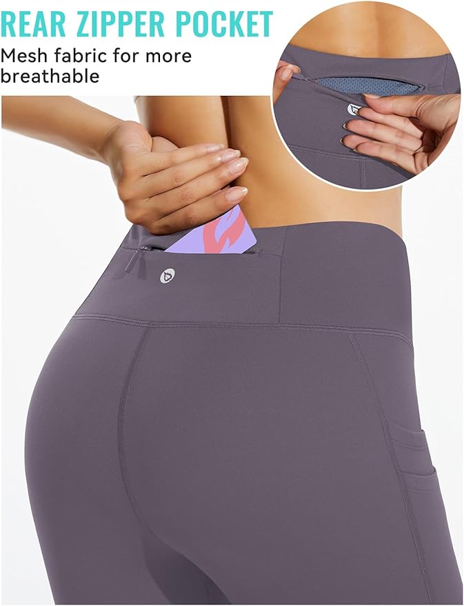 baleaf Women's Fleece Lined Leggings Water Resistant Thermal Winter Warm Tights High Waisted with Pockets Running Gear