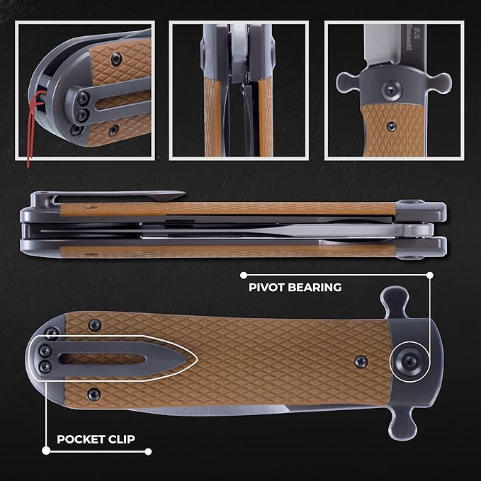 GANZO Adimanti Samson-BR Pocket Folding Knife D2 Steel Blade Anti-Slip G10 Handle with Clip Hunting Fishing Camping Outdoor EDC Pocket Knife (Brown)