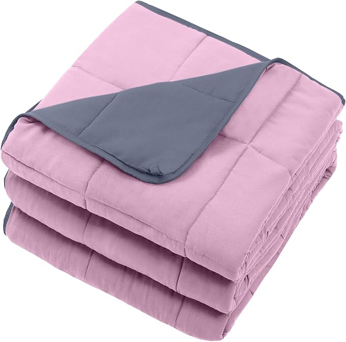 Weighted Blanket for Adults (15lbs, 60"x80" Queen Size) - Cooling and Breathable Heavy Blanket for 120-160lbs with Premium Glass Beads - Soft Thick Blanket for All-Season Sleeping Comfort-Pink Grey