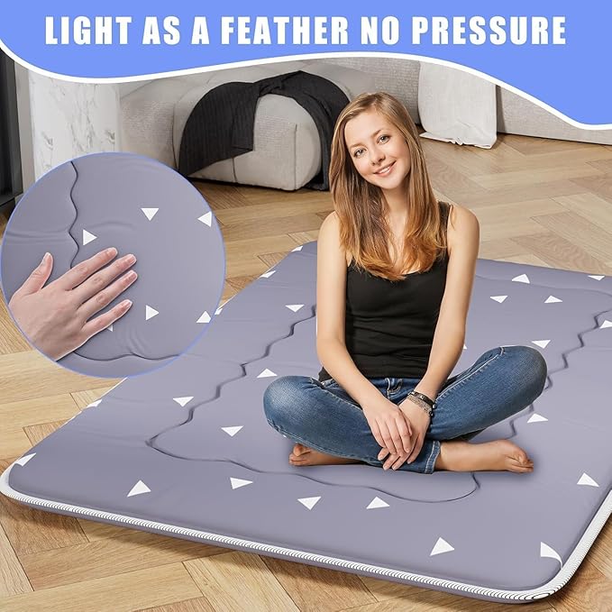 Japanese Futon Mattress, Foldable Tatami Mat Portable Dormitory Sleeping Pad with Bag & Strap, Floor Thicken Sleeping Roll up Camping Mattress (Grey WS1, 39" X80")