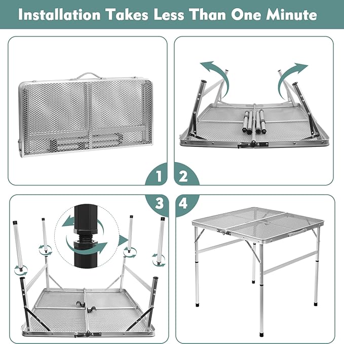 Square Folding Table, Easy for Storage, Compact and Portable Picnic Table for Grill, Outdoor Camping, Garden, Patio, Dining, BBQ, Party, Market and Card Table, 27.2 L × 27.2W inches