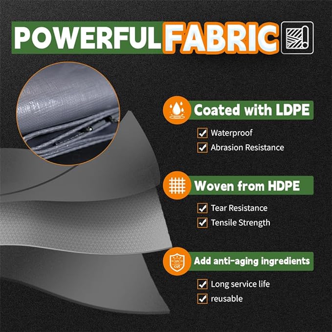 RAINDEWAY Tarps Heavy Duty Waterproof 6x8 Feet -14 Mils Super Heavy Duty Tarp with Metal Rings and Reinforced Corners and Edges, UV Resistant, Multipurpose Poly Tarp,Blue/Gray tarp