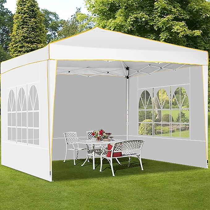 COBIZI 10x10 Pop up Canopy, Canopy Tent 10x10 Gazebos, Ez up Canopy for Parties Outdoor Camping Party Event Shelter Sun Shade with 4 Sidewalls & Carry Bag 4 Stakes & Ropes & Sandbags, White