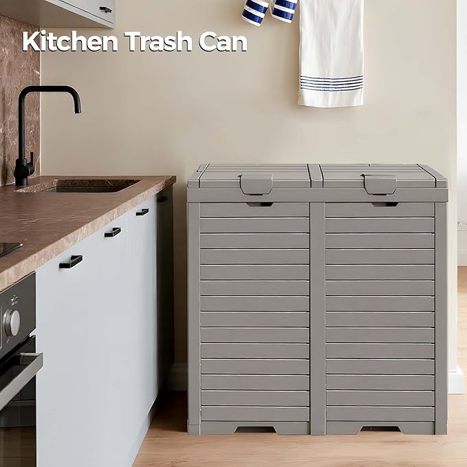 76 Gallon Outdoor Trash Can Waterproof Resin Garbage Can with Tiered Lid & Drip Tray Indoor and Outdoor Use Trash Bin for Patio Kitchen, Backyard & Deck, Gray