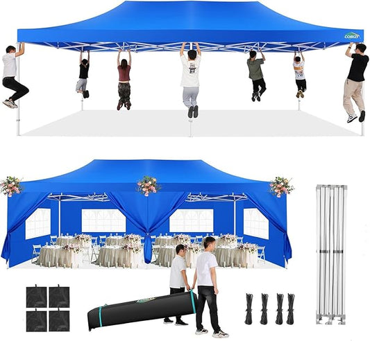 COBIZI 13x26 Pop Up Canopy with Sidewalls Heavy Duty Canopy Party Tent for Parties, Outdoor Wedding Large Event Tent Wind Waterproof UPF 50+ Ez Up in Garden Lawn with Roller Bag, Blue
