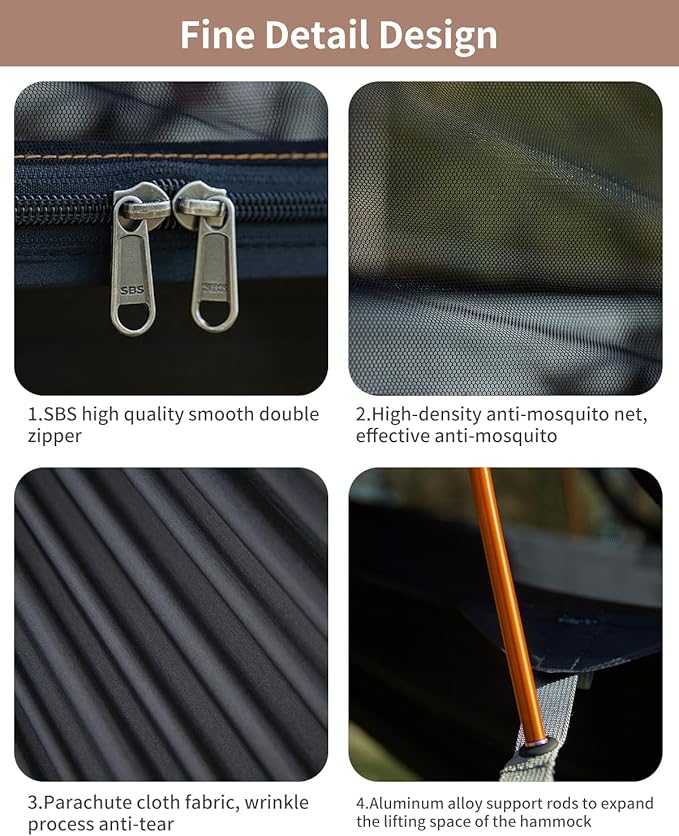 Camping Hammock Tent with Mosquito Net and Sunshade, Extra Large for 2 Person, Lightweight Hanging Hammocks Tree Straps, Bivvy Ground Tent for Outside, Hiking, and Travel