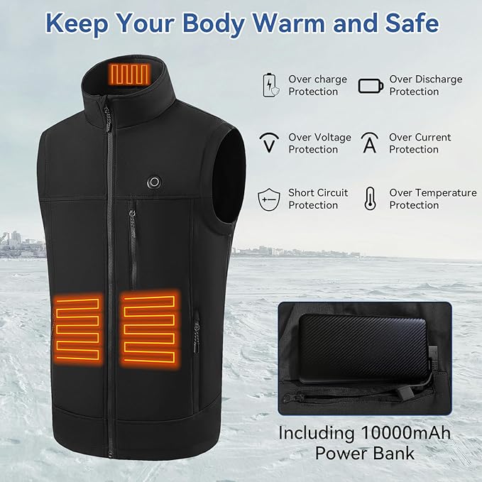 Soft Shell Heated Vest for Men with Battery, 9 Heating Zone Lightweight Insulated heating Vest for Winter Outdoor