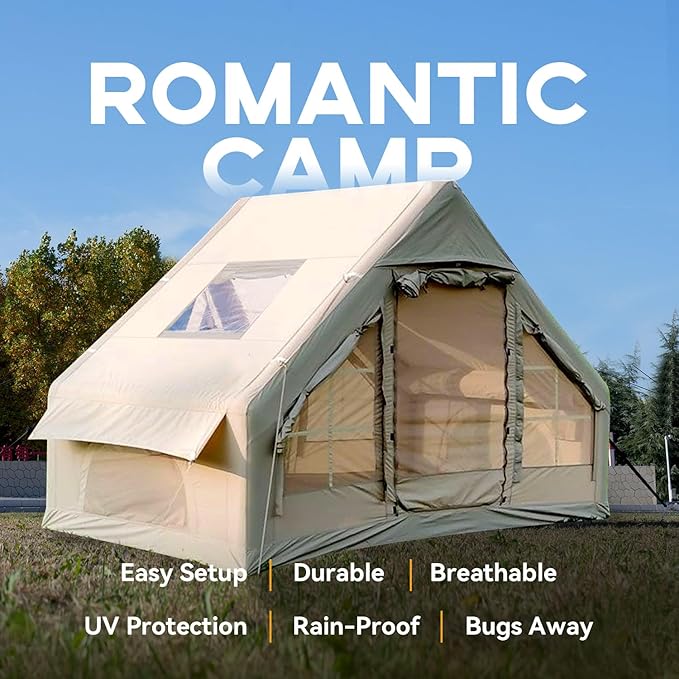 Inflatable Camping Tent with Pump,4-6 Person Waterproof Blow Up Air Tent for Camping Hiking,Easy to Set Up 4-Season Inflatable House Tent with Oversized Canopy.