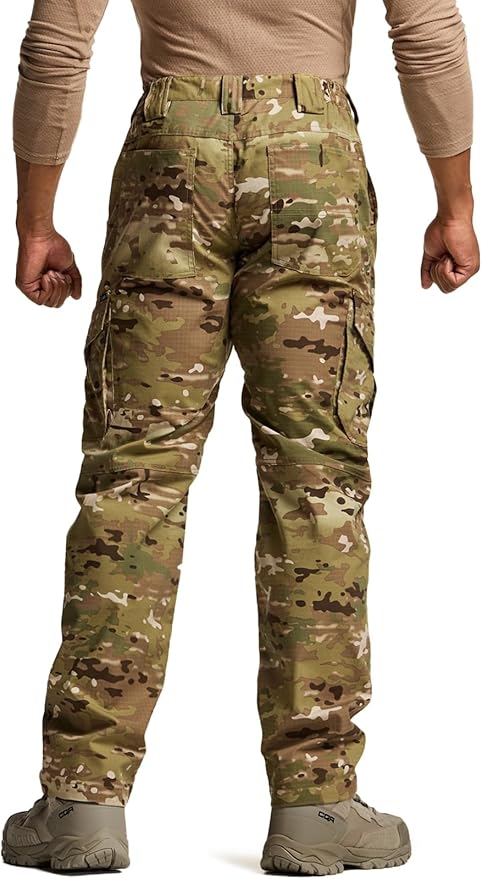 CQR Men's Flex Ripstop Tactical Pants, Water Resistant Stretch Cargo Pants, Lightweight EDC Hiking Work Pants