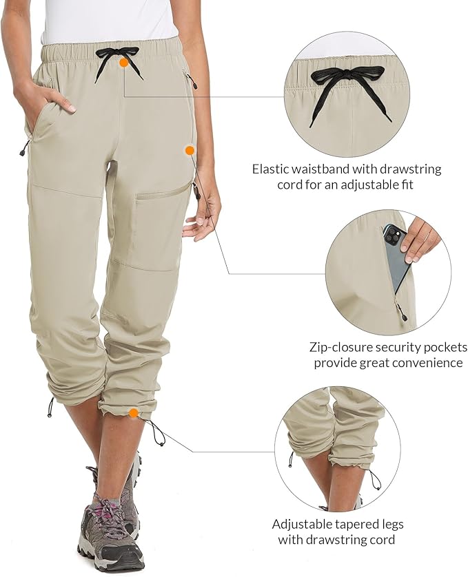 baleaf Women's Hiking Pants Quick Dry Lightweight Water Resistant Elastic Waist Cargo Pants for All Seasons