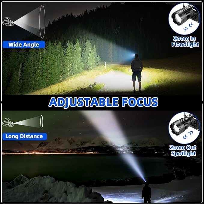 High Lumen Rechargeable Headlamp, Super Bright Head Lamp, 90°Angle Head Lights for Forehead, Adjustable Focus Headlight, 4Mode LED Headlamp Rechargeable, Headlamps for Adults Hard Hat Hiking (4Pack)
