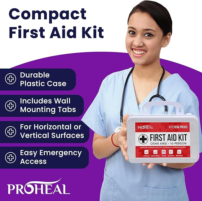 OSHA Compliant First Aid Kit - 10 Person, Type III, ANSI Class A Emergency Kit for Truck, Car, Construction Site - 111 Essential First Aid Supplies
