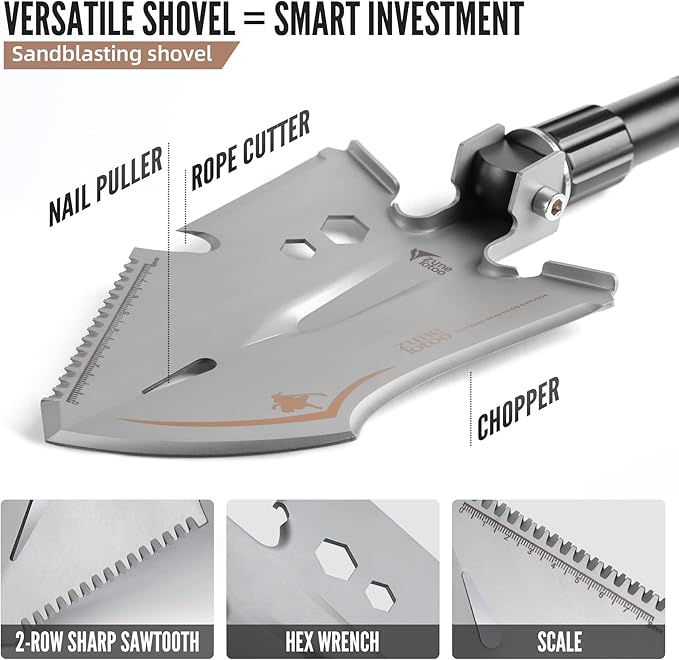 Zune Lotoo Tactical Shovel Survival Tool 15 in 1 Folding Camping Shovel Military Grade High Carbon Steel, E-Tool for Men Hiking Backpacking Off-Road Spade Emergency Outdoor Gear