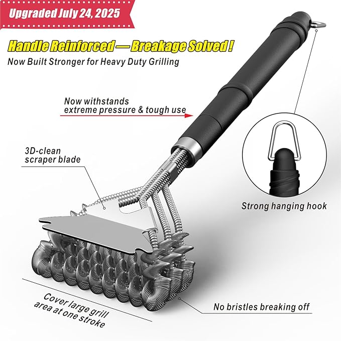 Stainless Steel BBQ Grill Brush and Scraper, Bristle-Free, Universal 3D Scraper Included