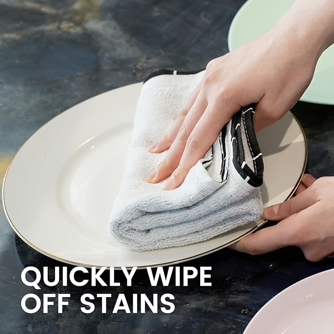 , 100% Cotton Kitchen Towel Set of 4-27.9x18.1 Inches Soft Absorbent Dish Towels, Cute Plaid Neutral Tea Towels for Kitchen Hand Drying & Decor, Oversized Drying Cloths for Dishes