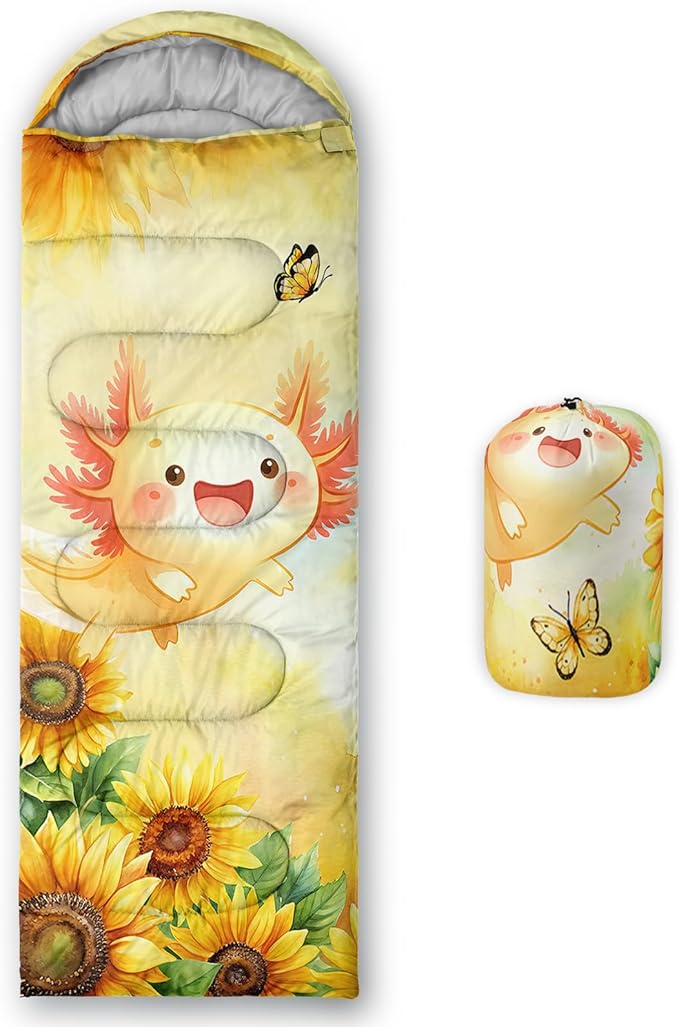 AILONEN Girls Pink Camping Sleeping Bags,Lightweight & Waterproof,3 Season Warm & Cool Weather,Cute Bow Duck Print Sleeping Bags for Kids,Girls,Adults Travelling,Outdoors