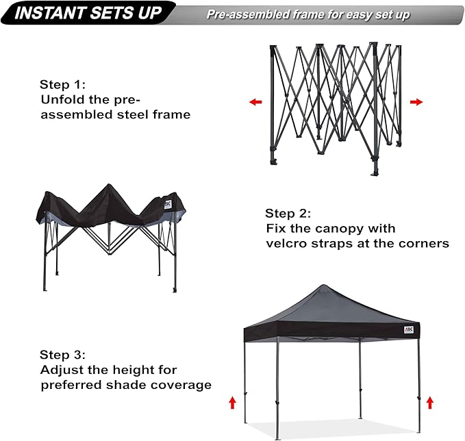 ABCCANOPY Patio Pop Up Canopy Tent 10x10 Commercial-Series (Black)