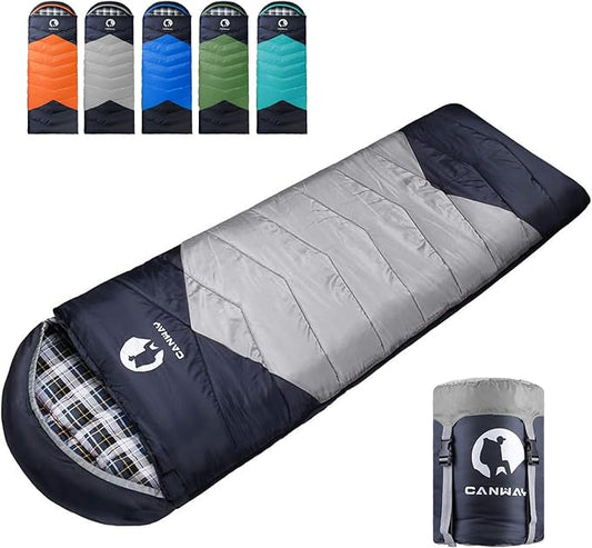 CANWAY Flannel Sleeping Bag for Adults & Kids - Camping & Backpacking - Cold & Warm Weather - Compression Sack