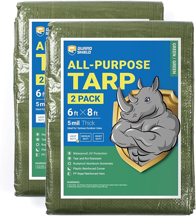 GUARD SHIELD Tarp Green 6x8 Feet Multi Purpose Waterproof Poly Tarp Cover 5mil (2-Pack)