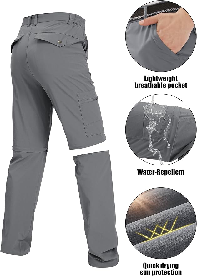 Fishing Hiking Pants for Men, Waterproof Convertible Quick Dry Pants for Wading, Lightweight Breathable